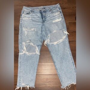 American Eagle Outfitters Light Blue Ripped Straight Leg Jeans